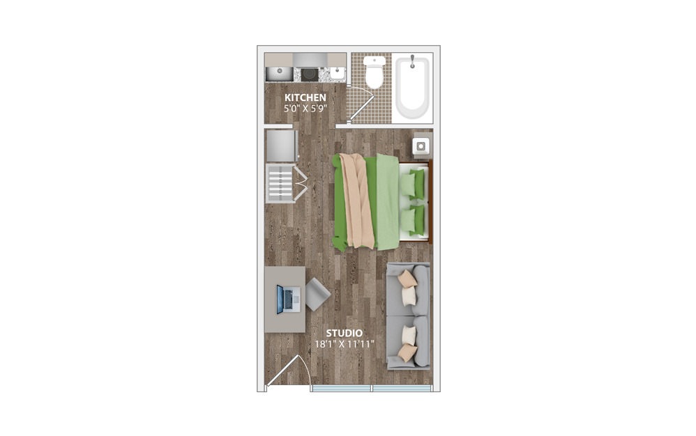 Studio - Studio floorplan layout with 1 bath and 281 square feet.